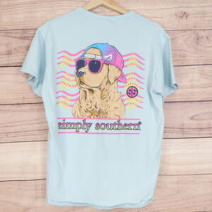 SIMPLY SOUTHERN COLLECTION DOG SURF STYLE COOL BLUE T-SHIRT SZ M MEDIUM